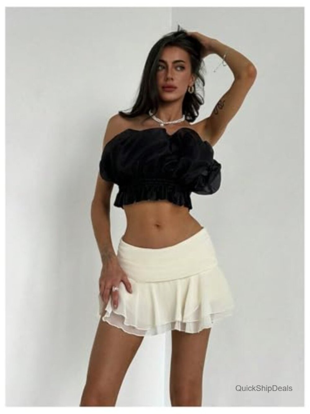 Women's Tiered Ruffle Flared Mini Skirt Rave Party Low Waist - Picture 5 of 5
